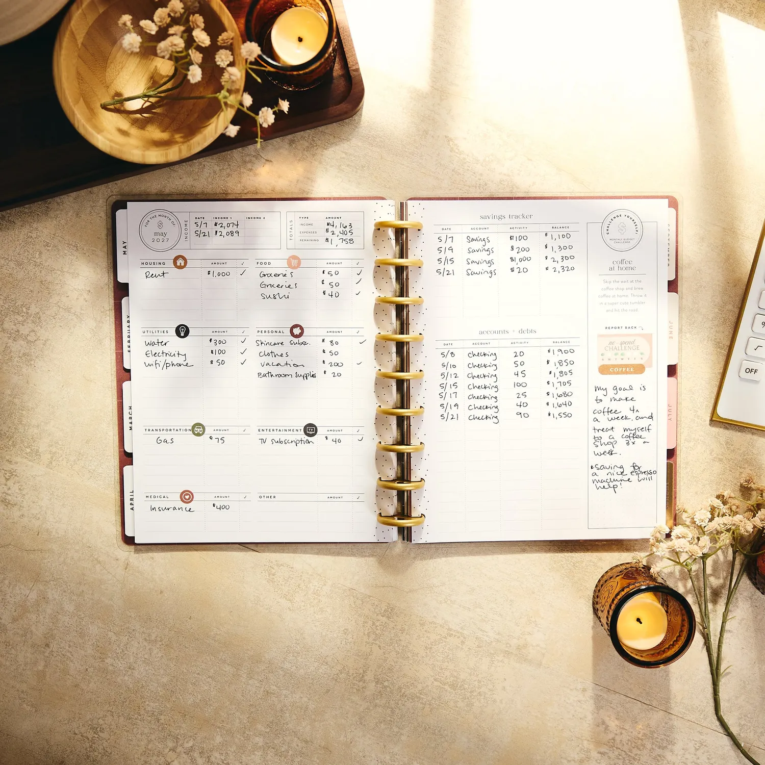 Happy Planner Amber & Oak planner budget 2027 Classic 12 mois