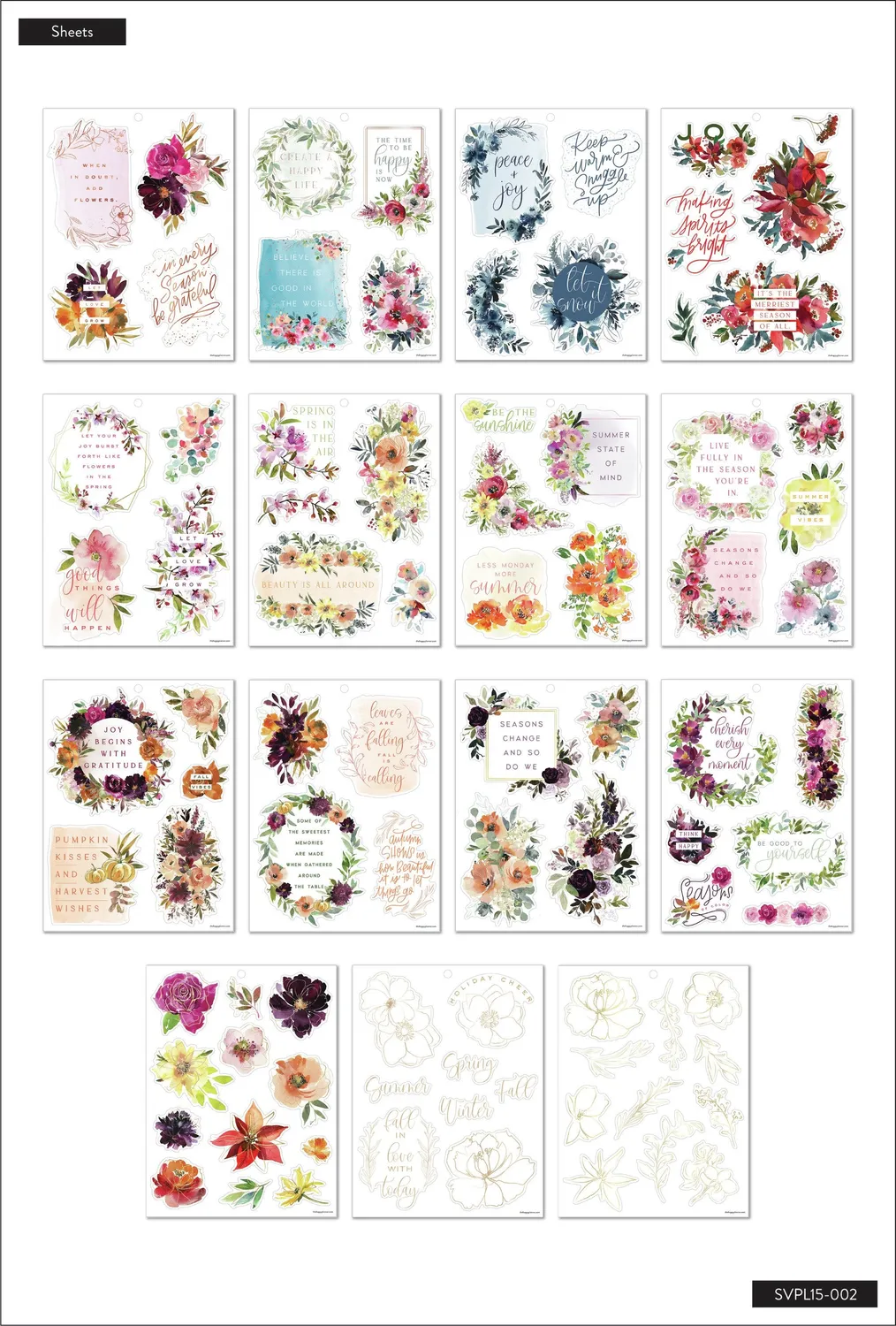 Happy Planner Seasonal Watercolor stickers grand format 87 pièces