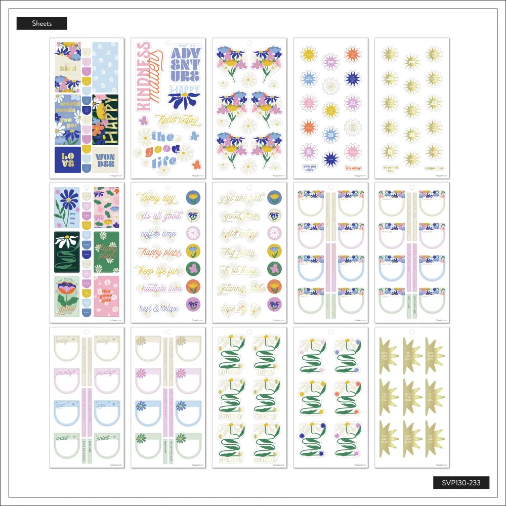 Happy Planner Fun Fleurs autocollants 474 doré 30 feuilles