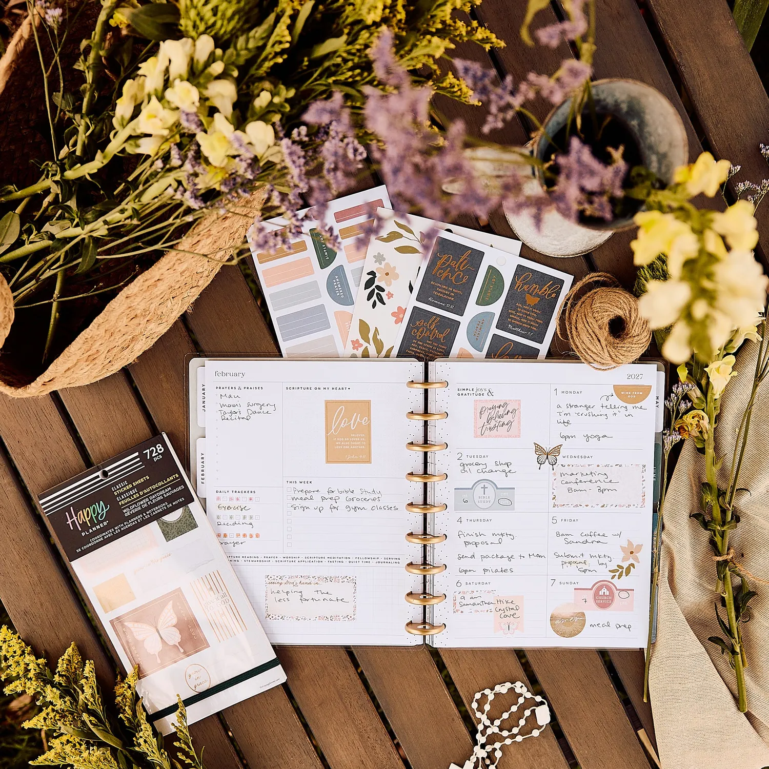 Happy Planner Wildflower Faith stickers 30 planches floral