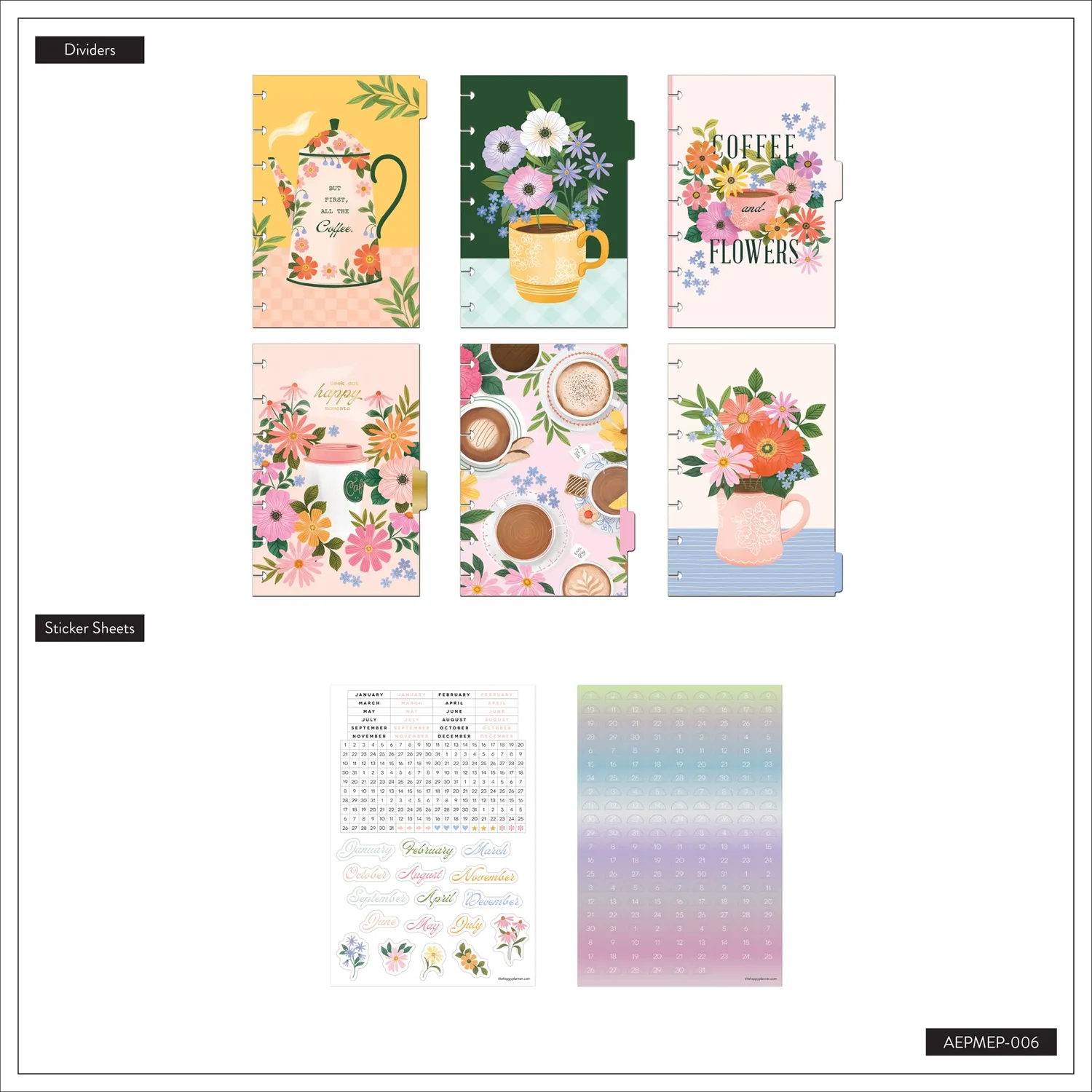 Happy Planner Petal Press recharge Mini 6 mois dashboard