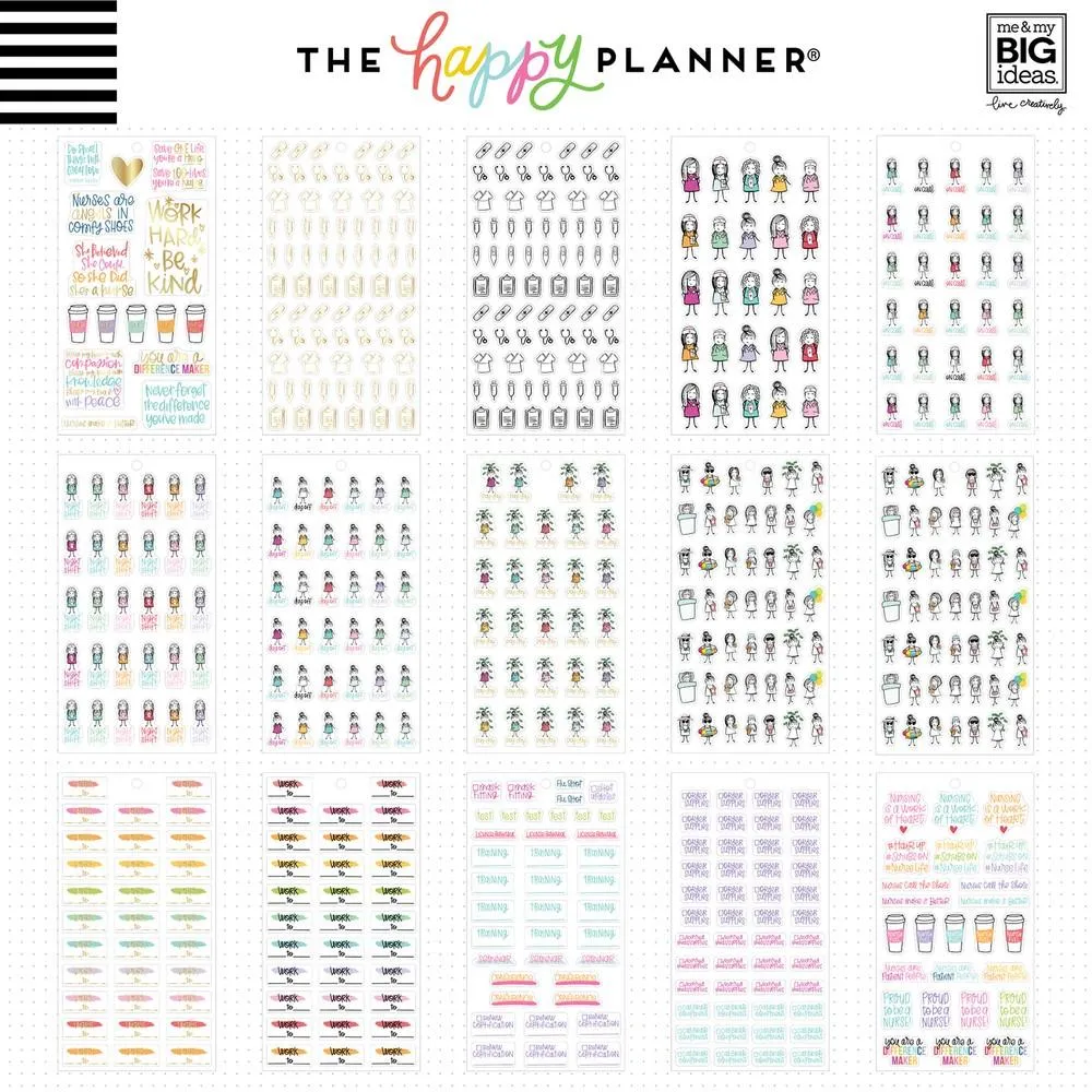 Happy Planner Value Pack Nurse stickers infirmière 1078 pièces