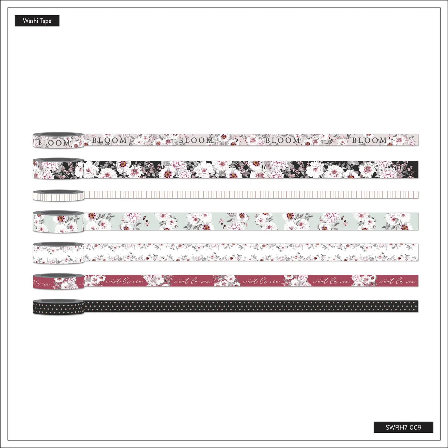 Happy Planner La Fleur washi tape fleurs 7 rouleaux