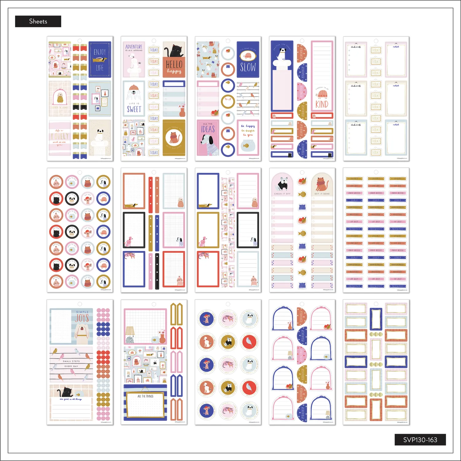 Happy Planner Cozy Pet Critters stickers 633 doré