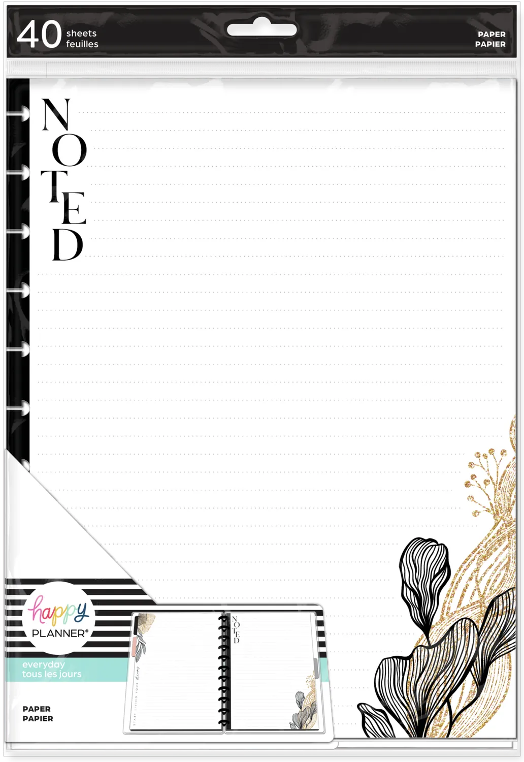 Happy Planner Gold Black recharge papier ligné Big 40 feuilles