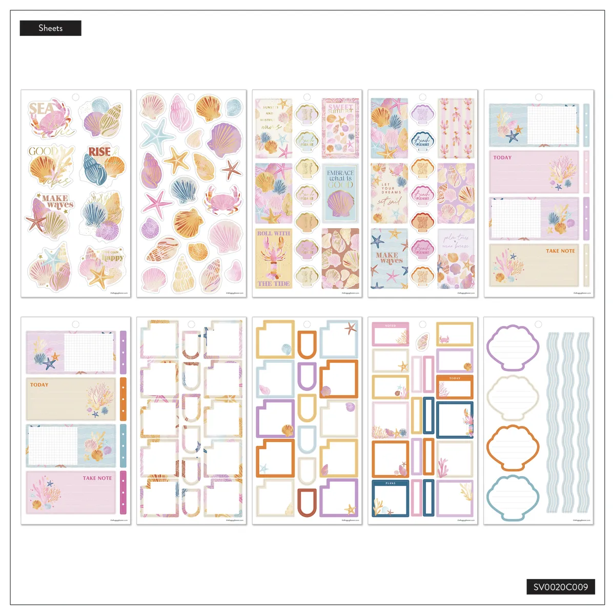 Happy Planner Shell Yeah! stickers 559 pcs bord de mer