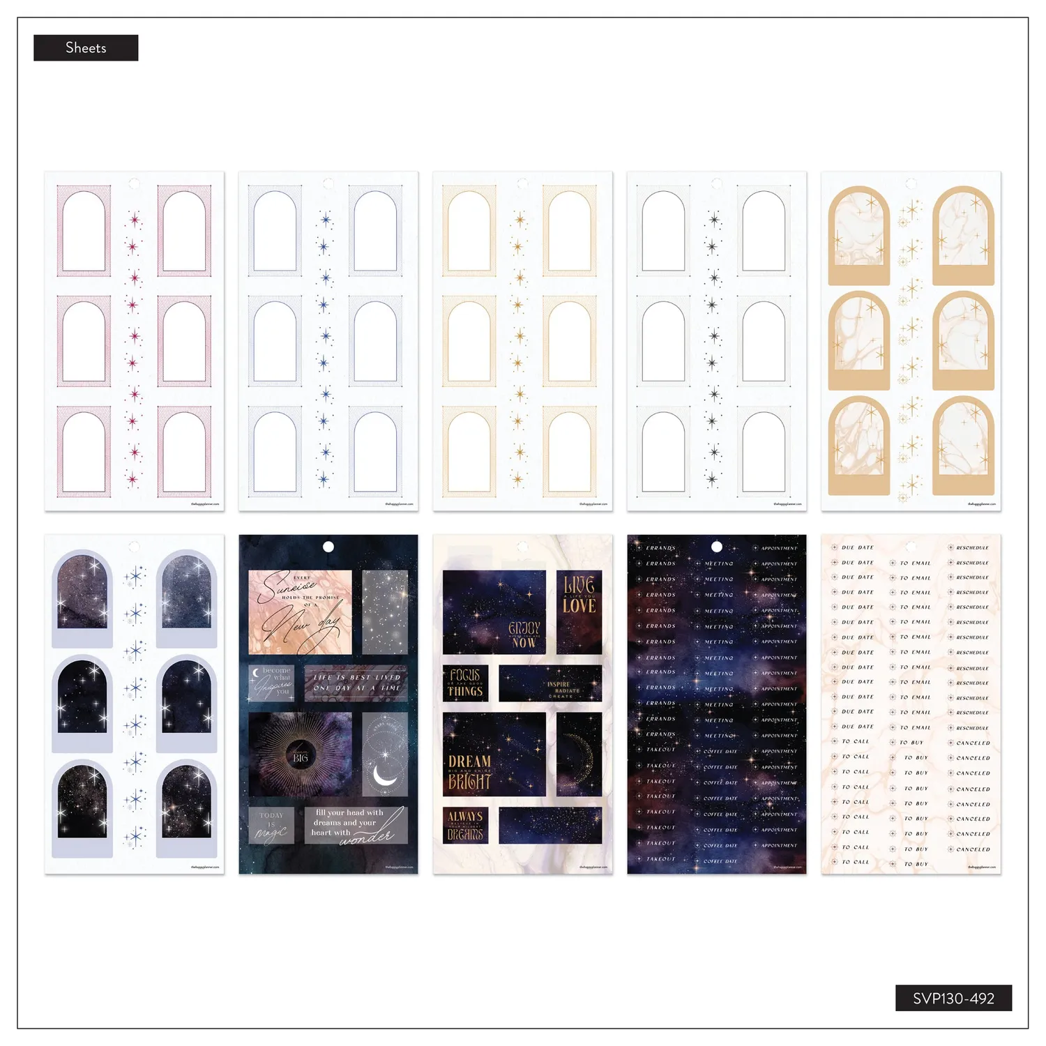 Happy Planner Stargaze Shimmer autocollants 30 feuilles ciel