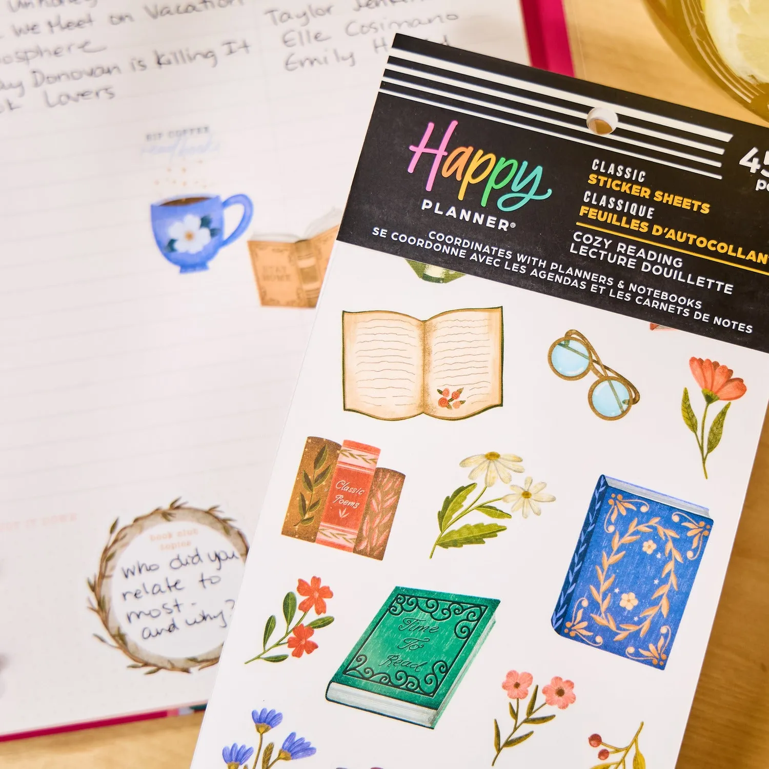 Happy Planner Cozy Reading autocollants Classic x458 lecture