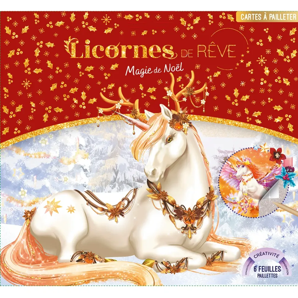 Frigobloc Licornes de rêve Magie de Noël cartes à pailleter