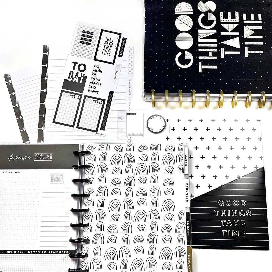 Happy Planner Classic pack accessoires Black & White noir blanc