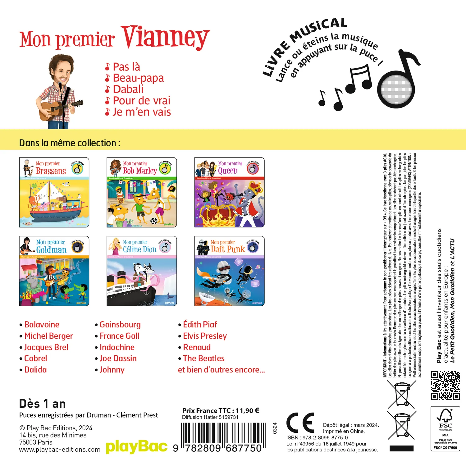 Frigobloc Mon premier livre musical Vianney 5 chansons