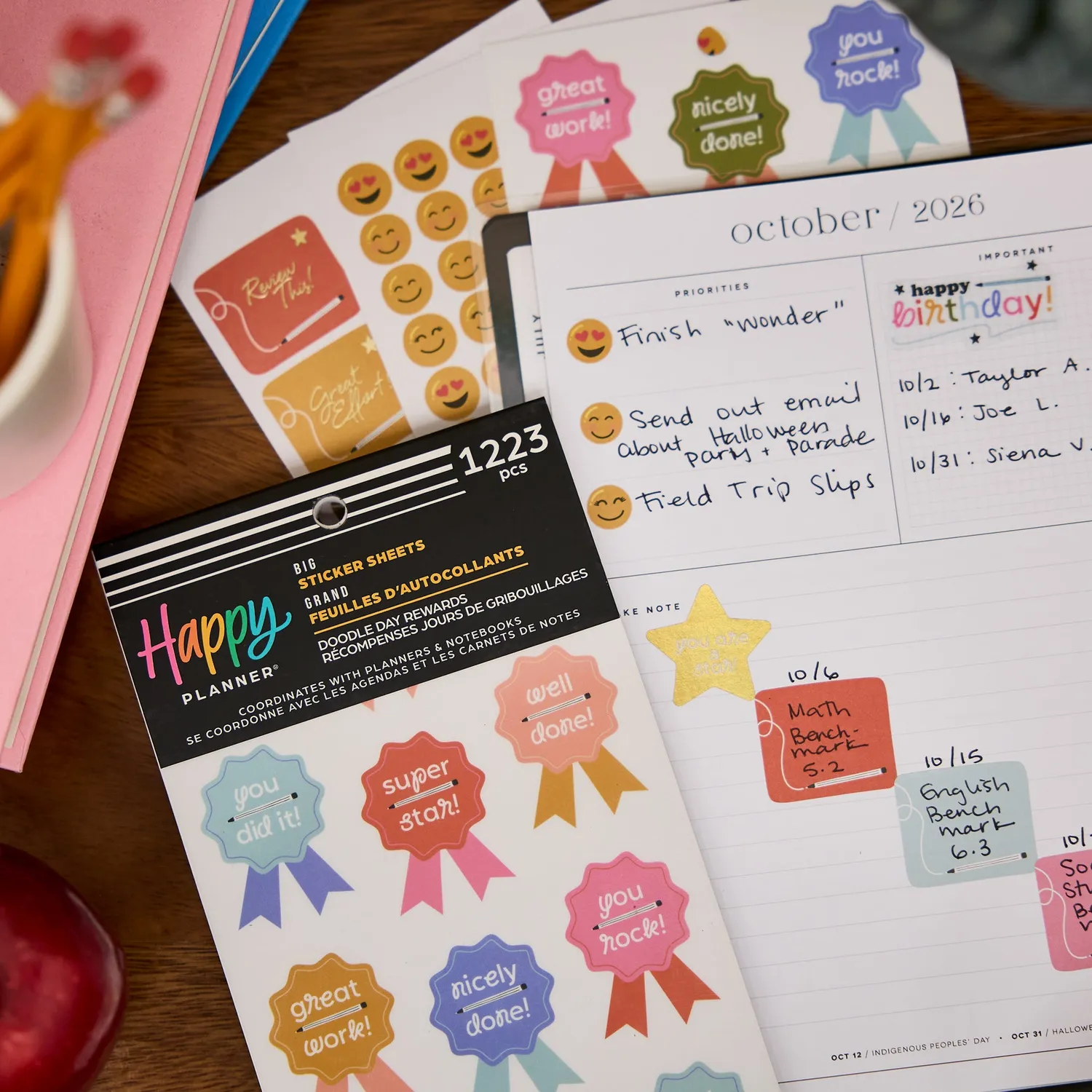 Happy Planner Teacher Rewards stickers récompense Big 30 feuilles