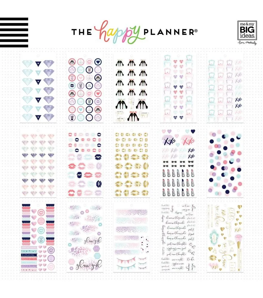 Happy Planner Glam Girl Mini Value Pack stickers 975 pièces