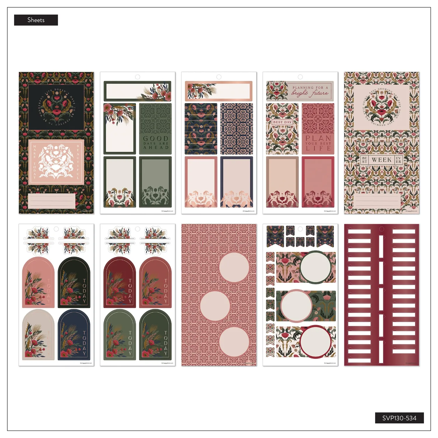 Happy Planner Twilight Tapestry stickers Big 30 feuilles floral