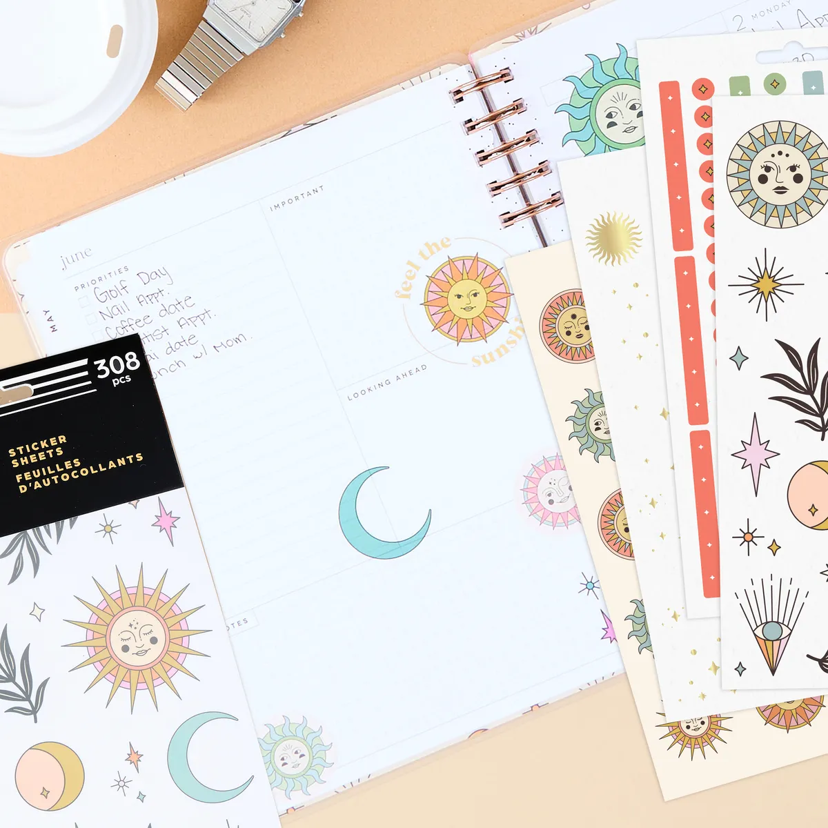 Happy Planner Desert Mystic stickers 10 feuilles 308 pcs lune