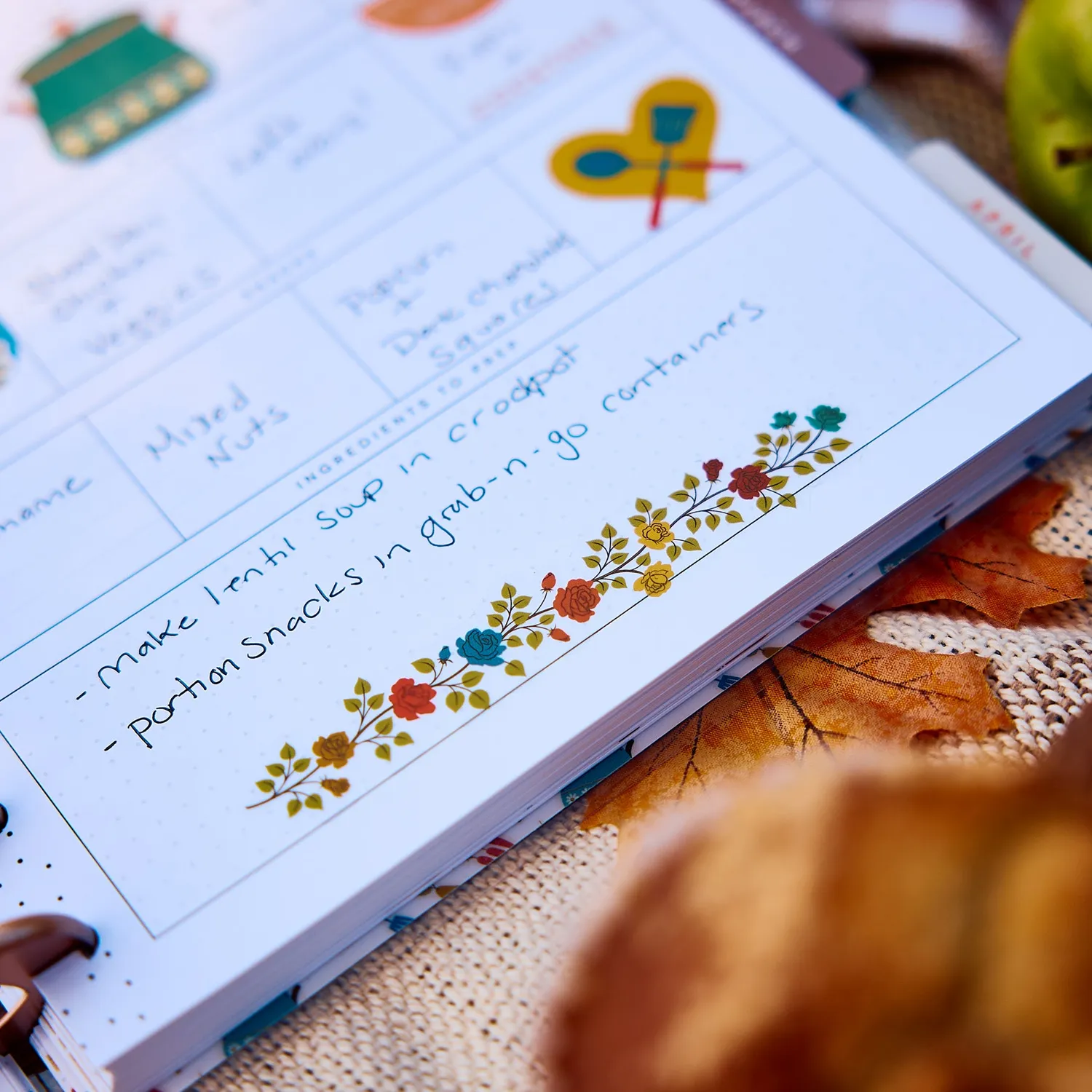 Happy Planner Fall Picnic agenda menus 2027 Classic 12 mois