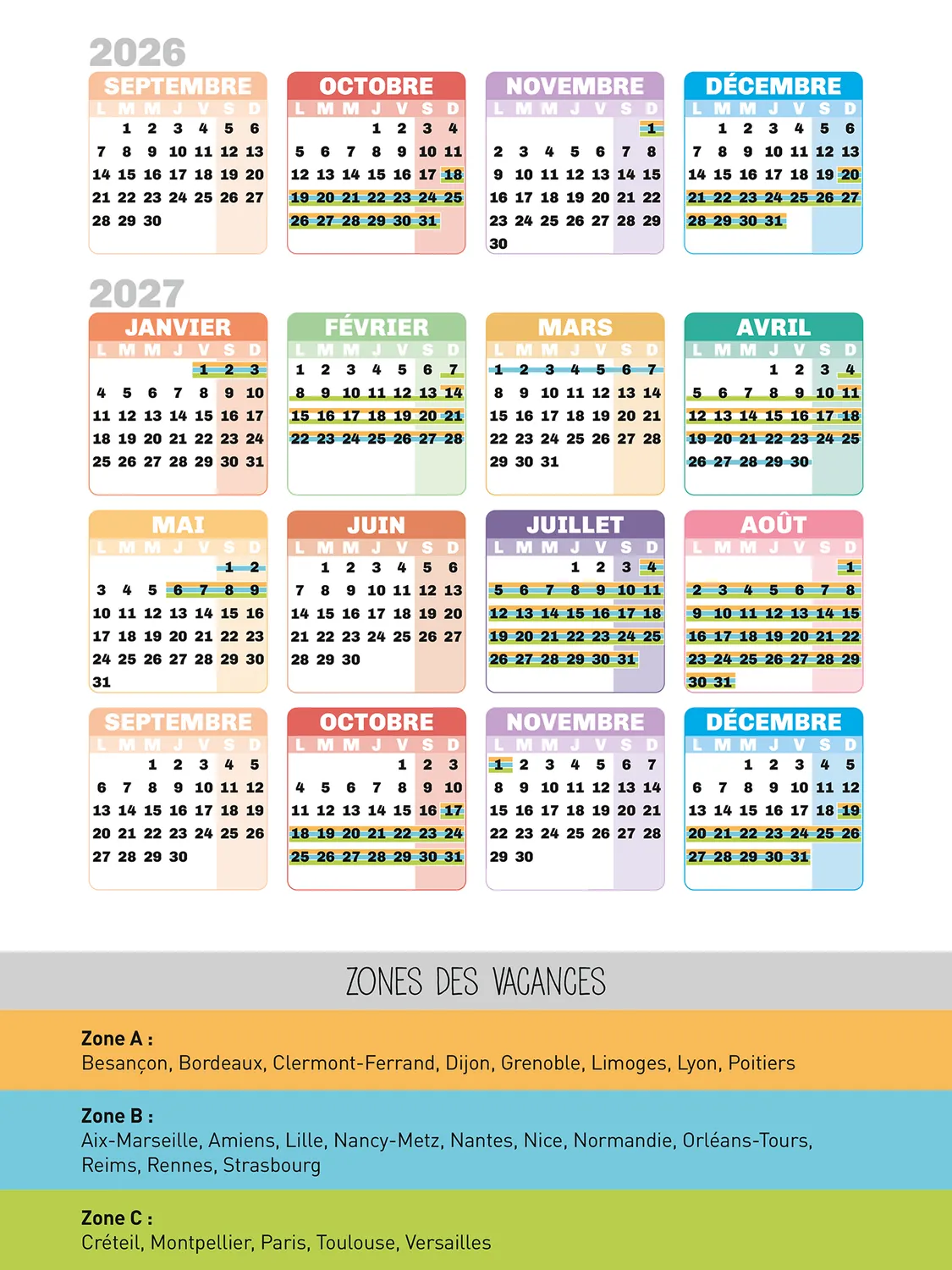 Frigobloc Année Positive 2027 calendrier mensuel aimanté