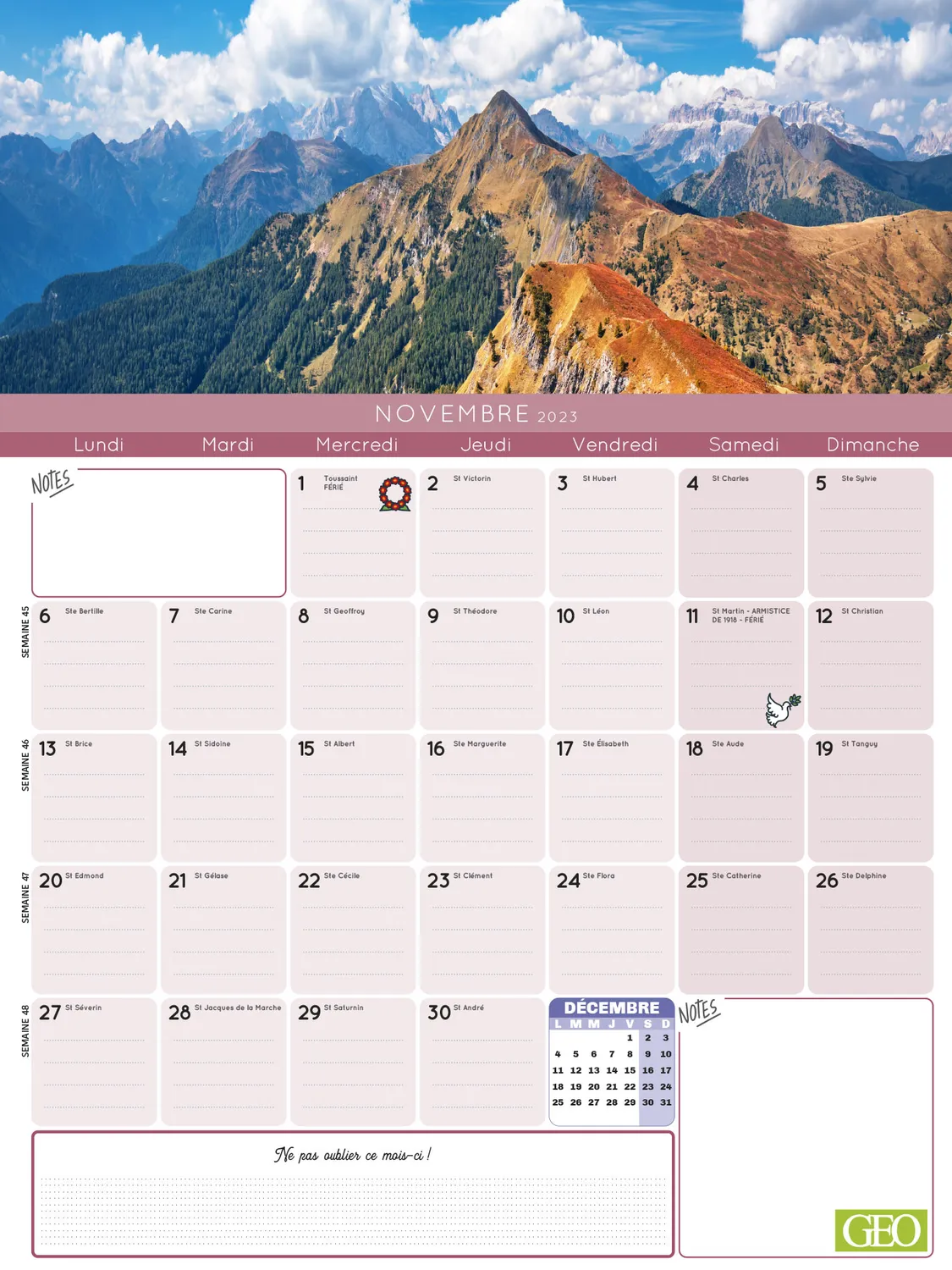 Frigobloc Mensuel 2024 Géo calendrier familial 16 mois