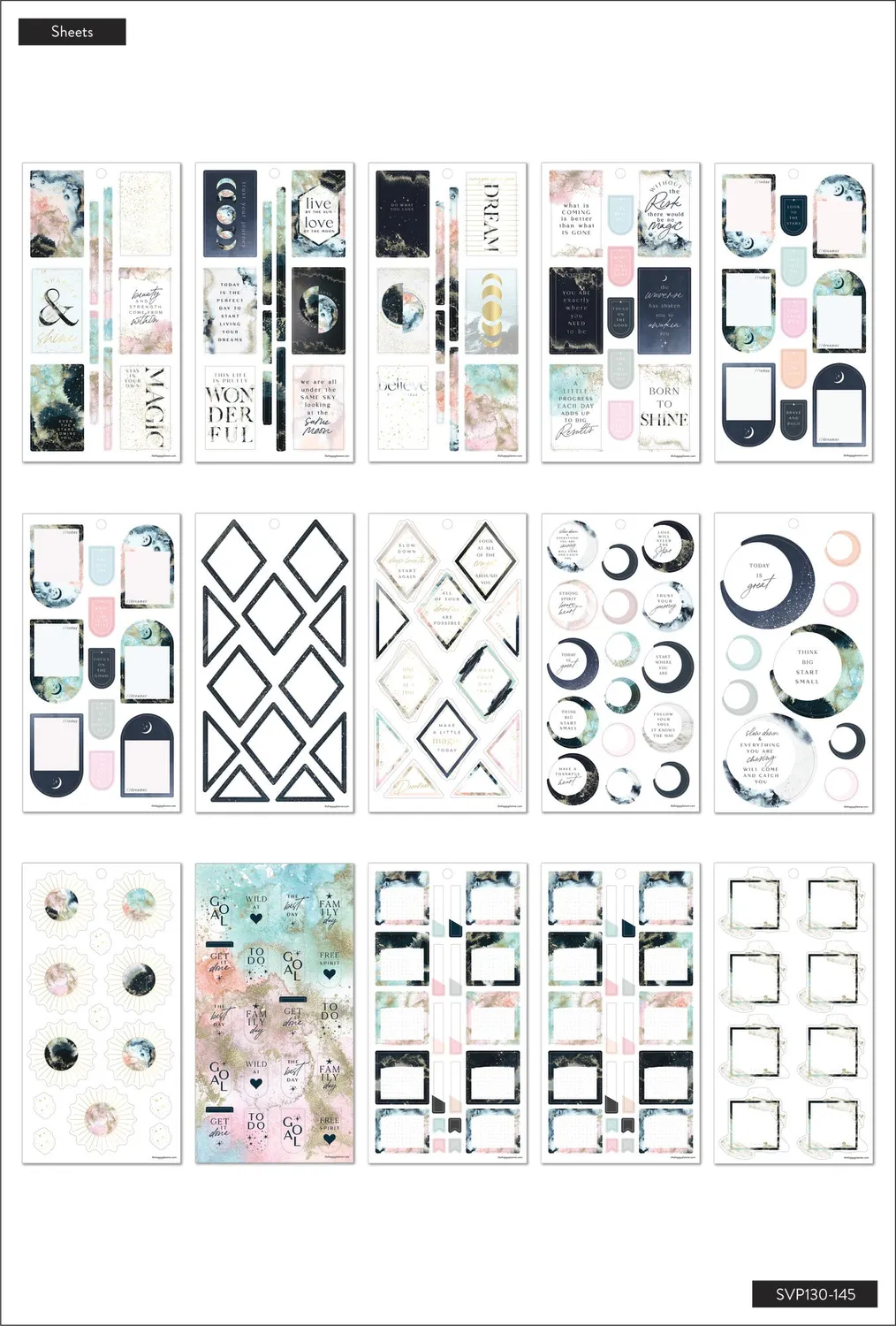 Happy Planner Cosmic Watercolor stickers 30 feuilles 494 pièces