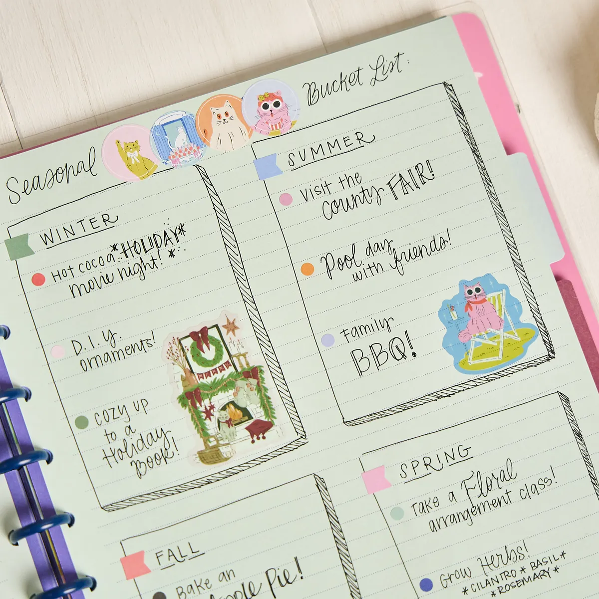 Happy Planner Purrfect Seasonal Cats carnet pointillé 60 feuilles