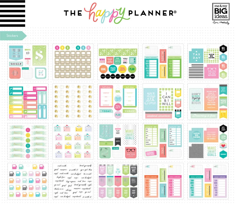 Happy Planner Budget kit accessoires stickers notes cartes