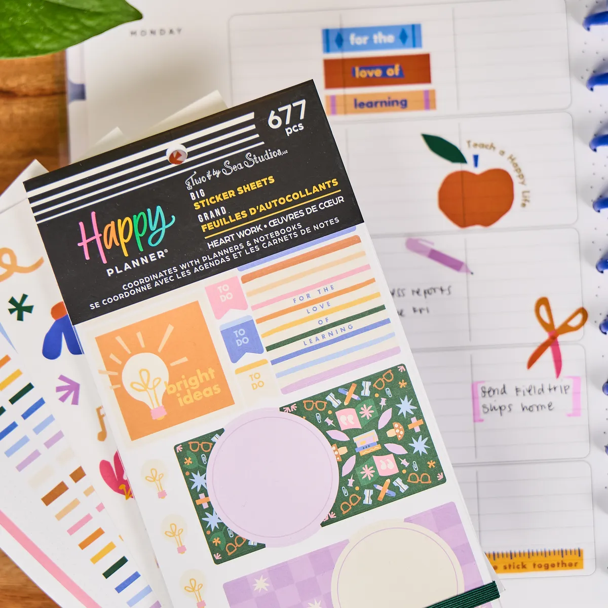 Happy Planner Heart Work Teacher big stickers 677 école