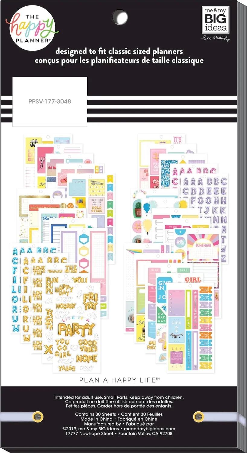 Happy Planner Life is a Party stickers value pack 624 pièces