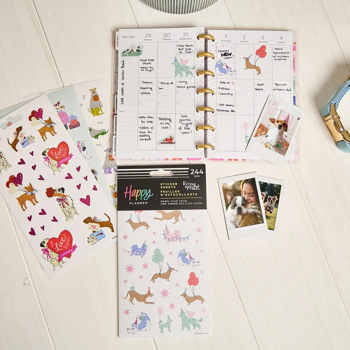 Happy Planner Pawsitive Dogs stickers 10 feuilles 244 chiens