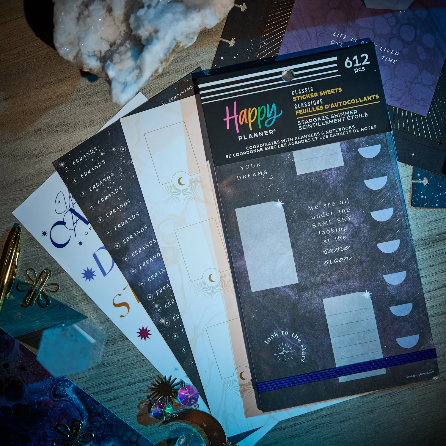 Happy Planner Stargaze Shimmer autocollants 30 feuilles ciel