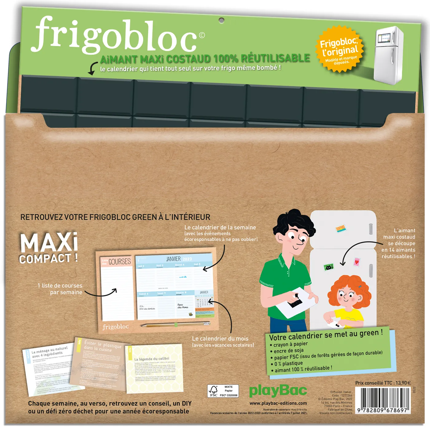 Frigobloc Hebdomadaire Mini Zéro déchet calendrier familial 2024
