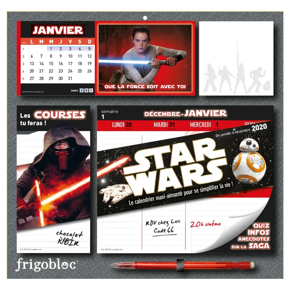 Frigobloc Star Wars 2020 calendrier familial aimanté 12 mois