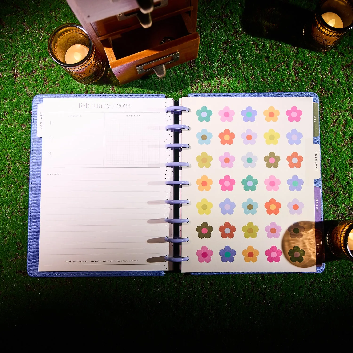 Happy Planner Florescent Florals agenda vertical 2026 Classic brodé