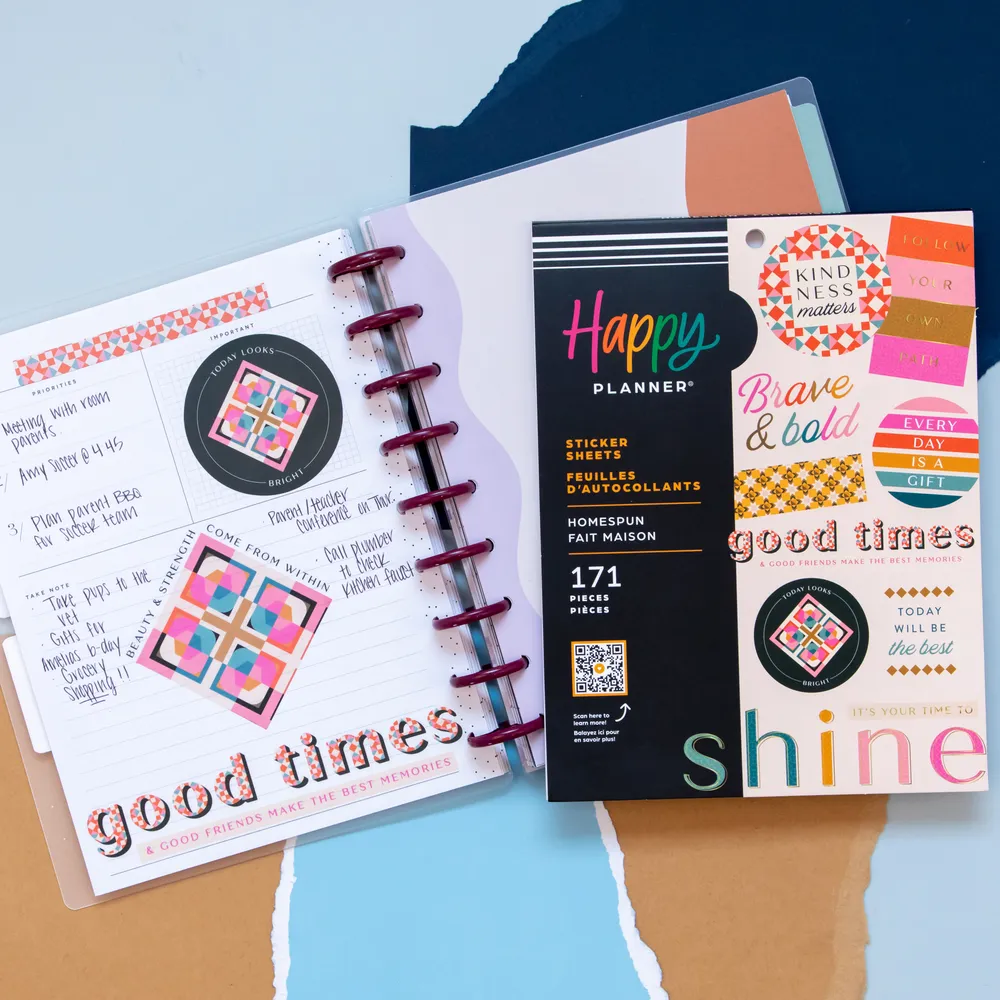 Happy Planner Homespun Large autocollants 15 pages cosy