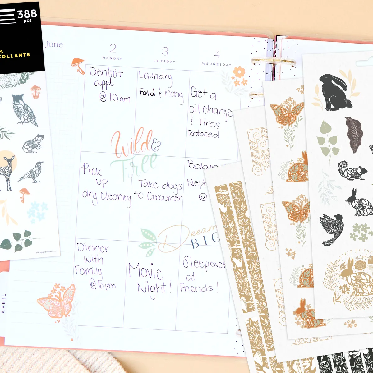 Happy Planner Wild Woods stickers 10 feuilles foret 388