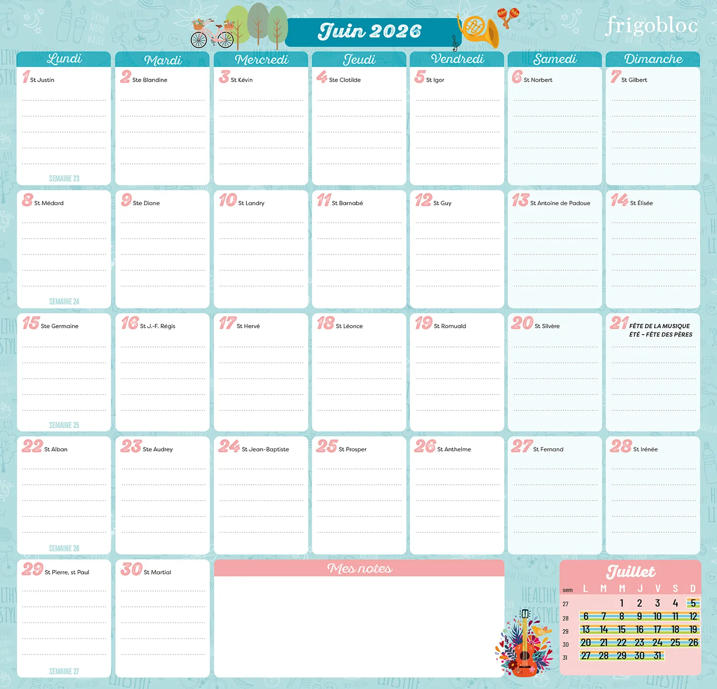 Frigobloc Planning Mensuel 2026-2027 calendrier 2 ans