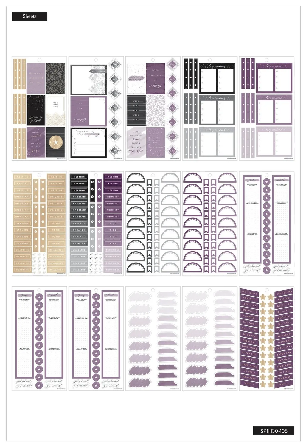 Happy Planner Girl With Goals stickers 701 pièces violet doré