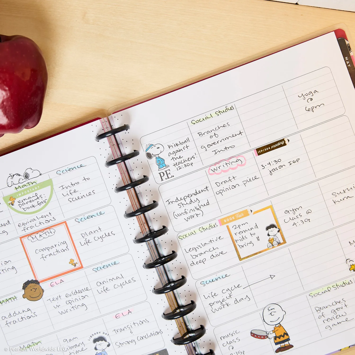 Happy Planner PEANUTS 2026-2027 agenda professeur Big 12 mois SNOOPY