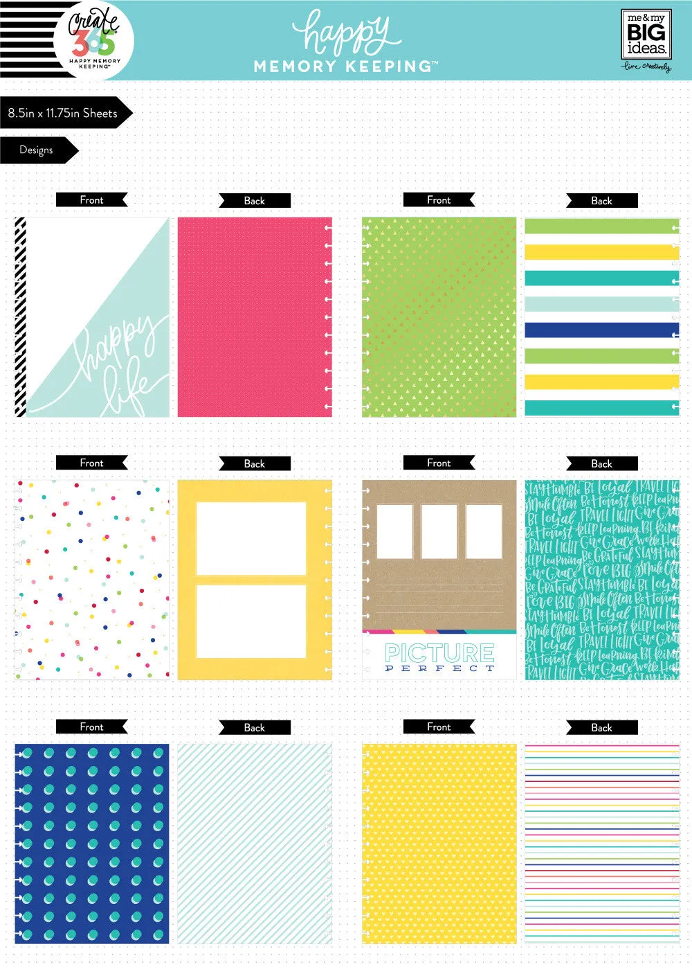 Happy Planner Memory Keeping Brights BIG papier cardstock 24 feuilles
