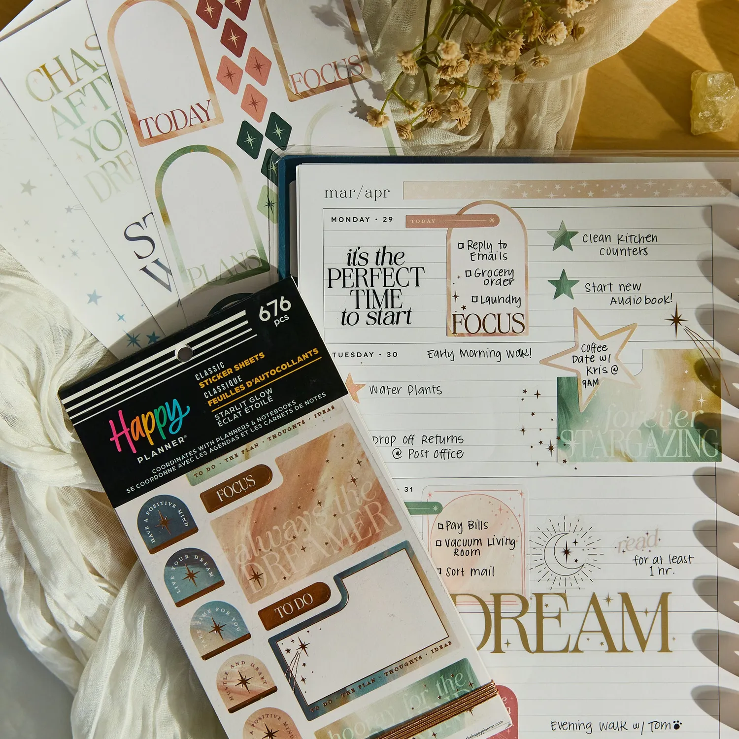 Happy Planner Starlit Glow stickers célestes 30 feuilles