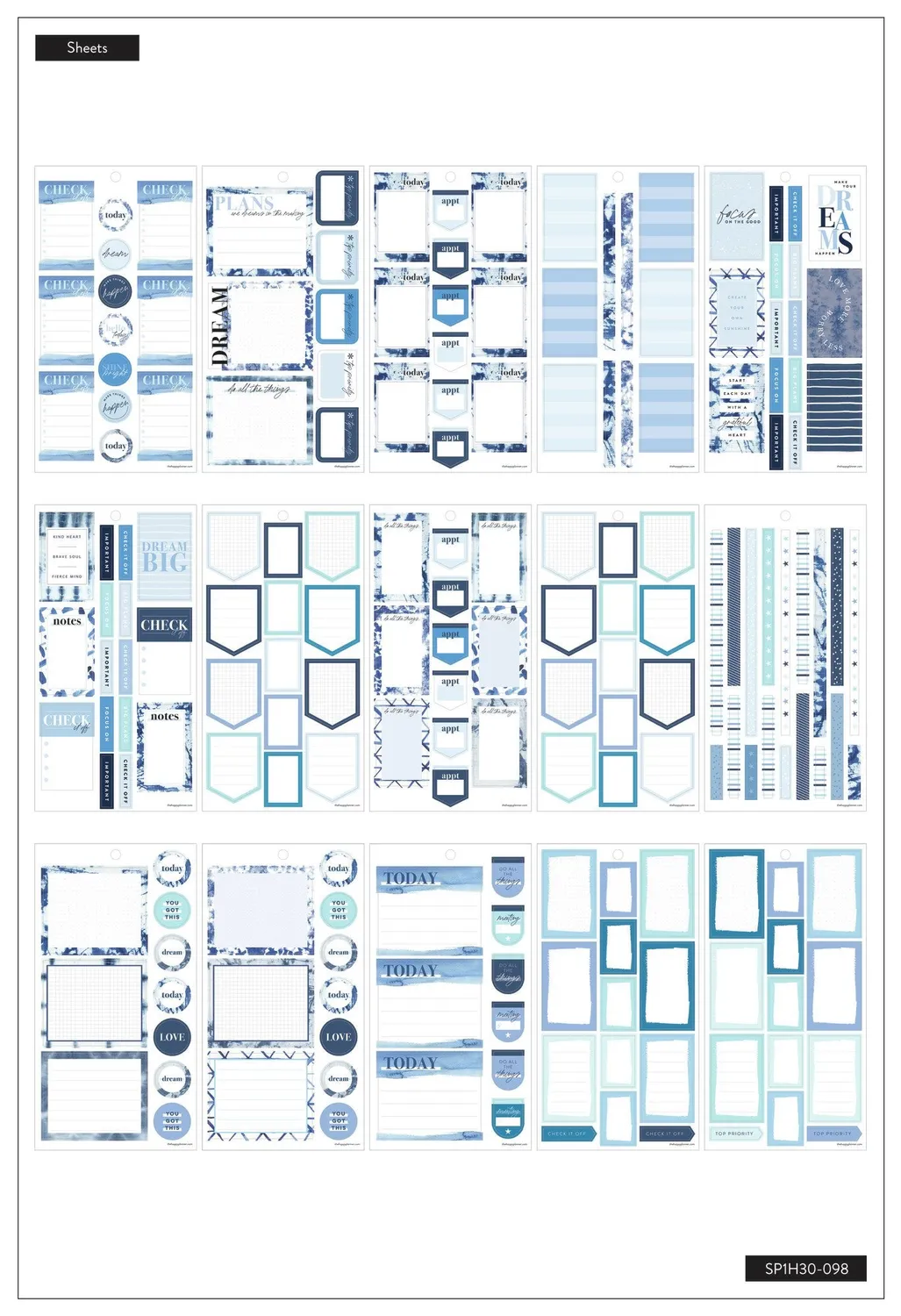 Happy Planner Indigo Tie Dye carnet stickers 500 pièces