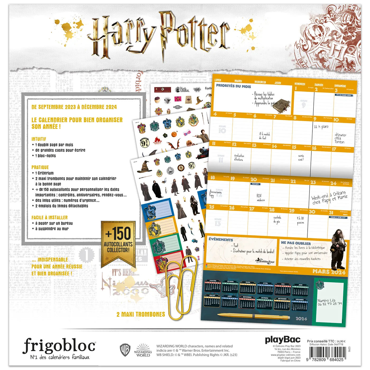 Frigobloc Harry Potter Mon calendrier organiseur 2023-2024 calendrier 16 mois