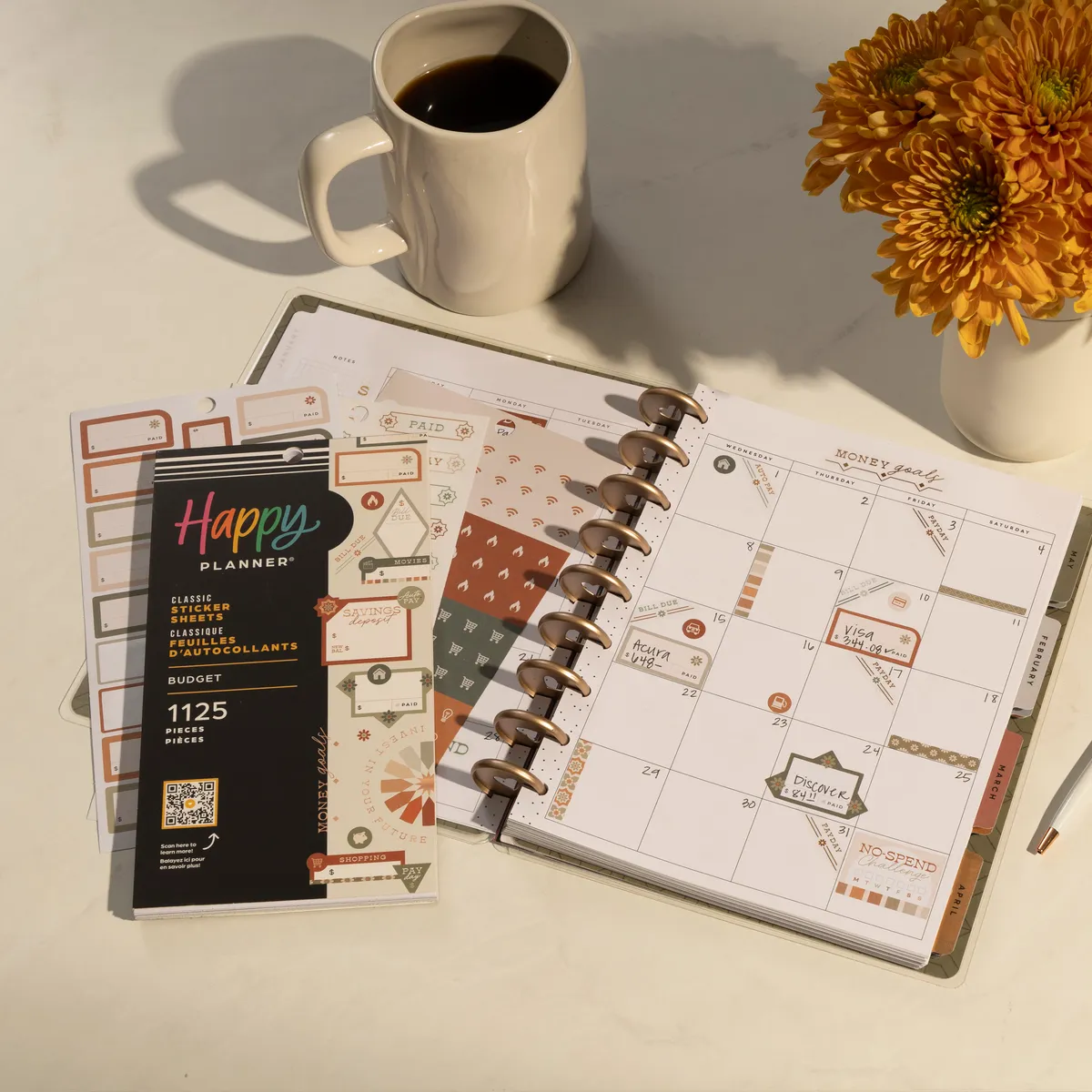 Happy Planner Sage & Terracotta Budget stickers 30 planches budget