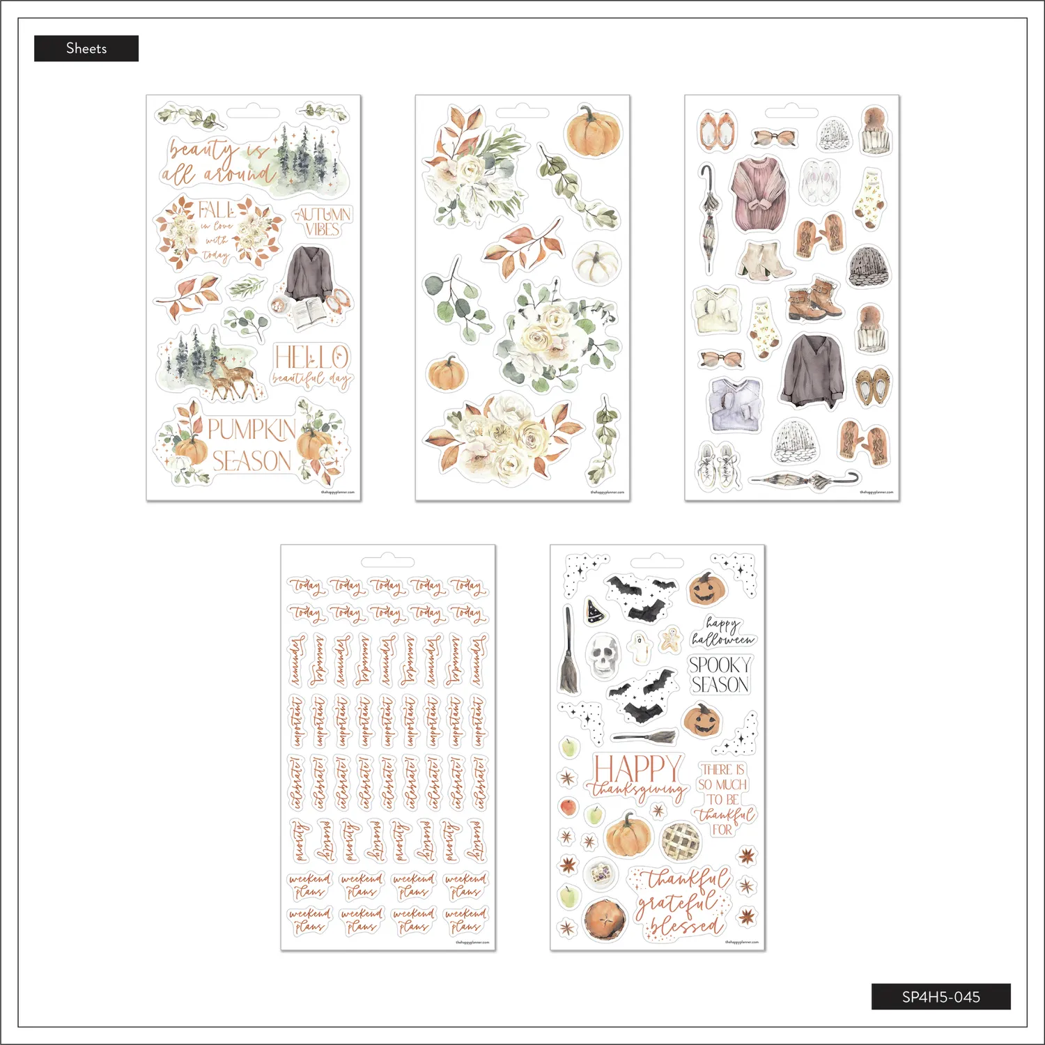 Happy Planner Fall Harvest stickers 5 feuilles 134 pièces