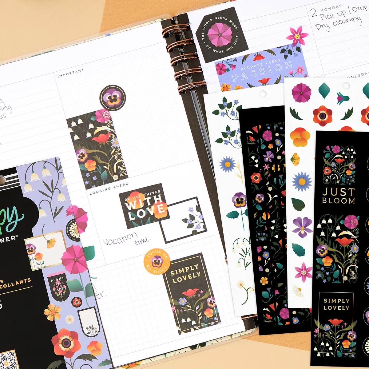 Happy Planner Radiant Garden stickers fleurs 653 pièces