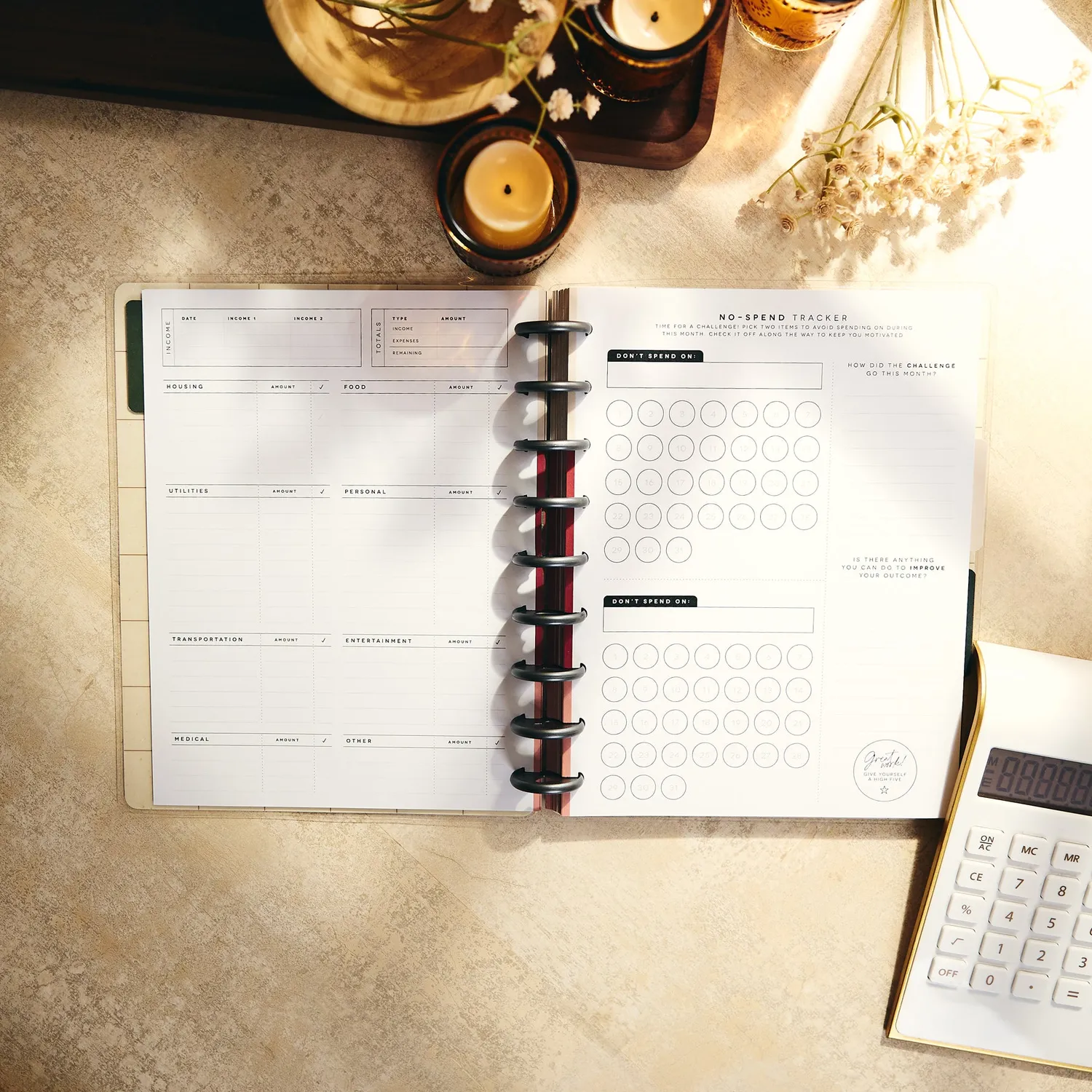 Happy Planner Amber Oak journal budget guidé 80 feuilles