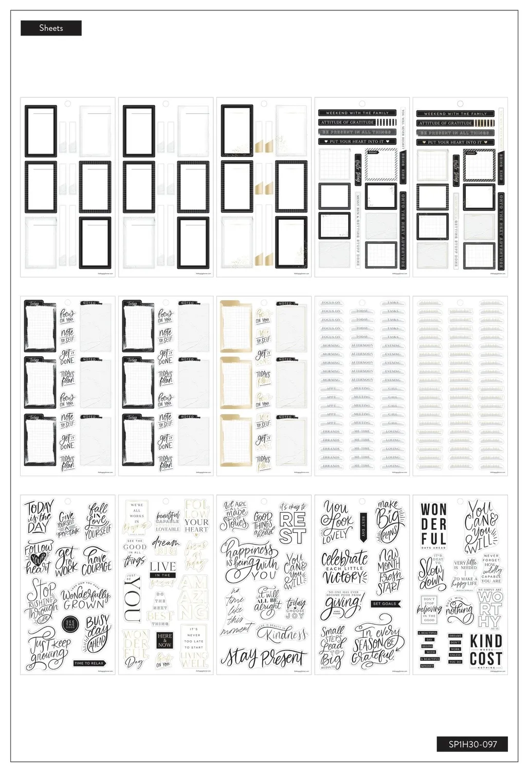 Happy Planner Black & White carnet stickers 573