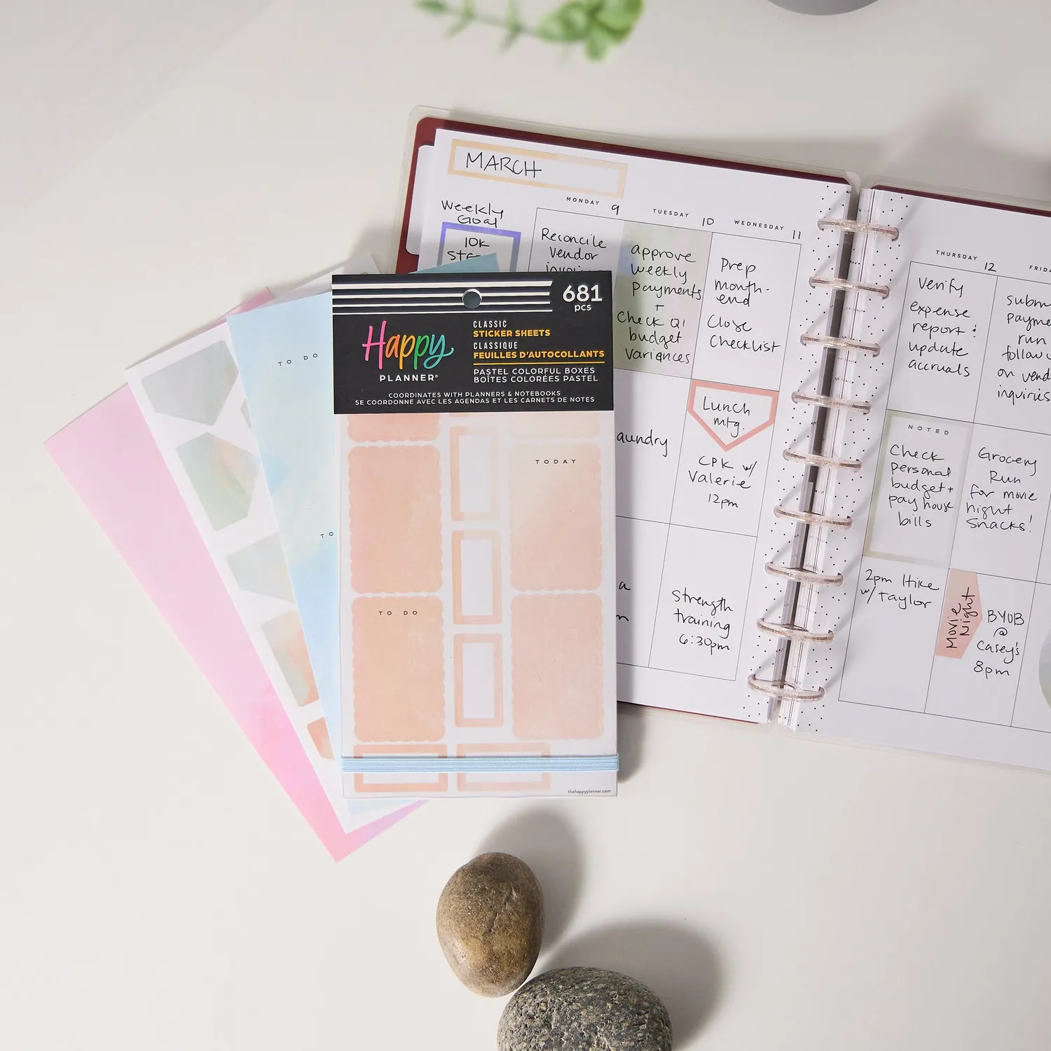 Happy Planner Pastel Colorful Boxes stickers value pack 30 feuilles pastel