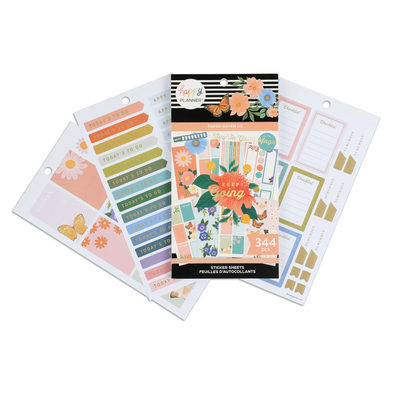 Happy Planner Paper Raven Co stickers Classic 344 floral doré