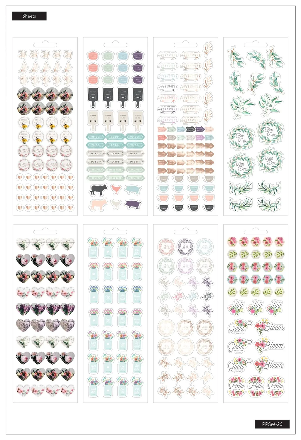Happy Planner Farmhouse mini planches autocollants 339 rustiques