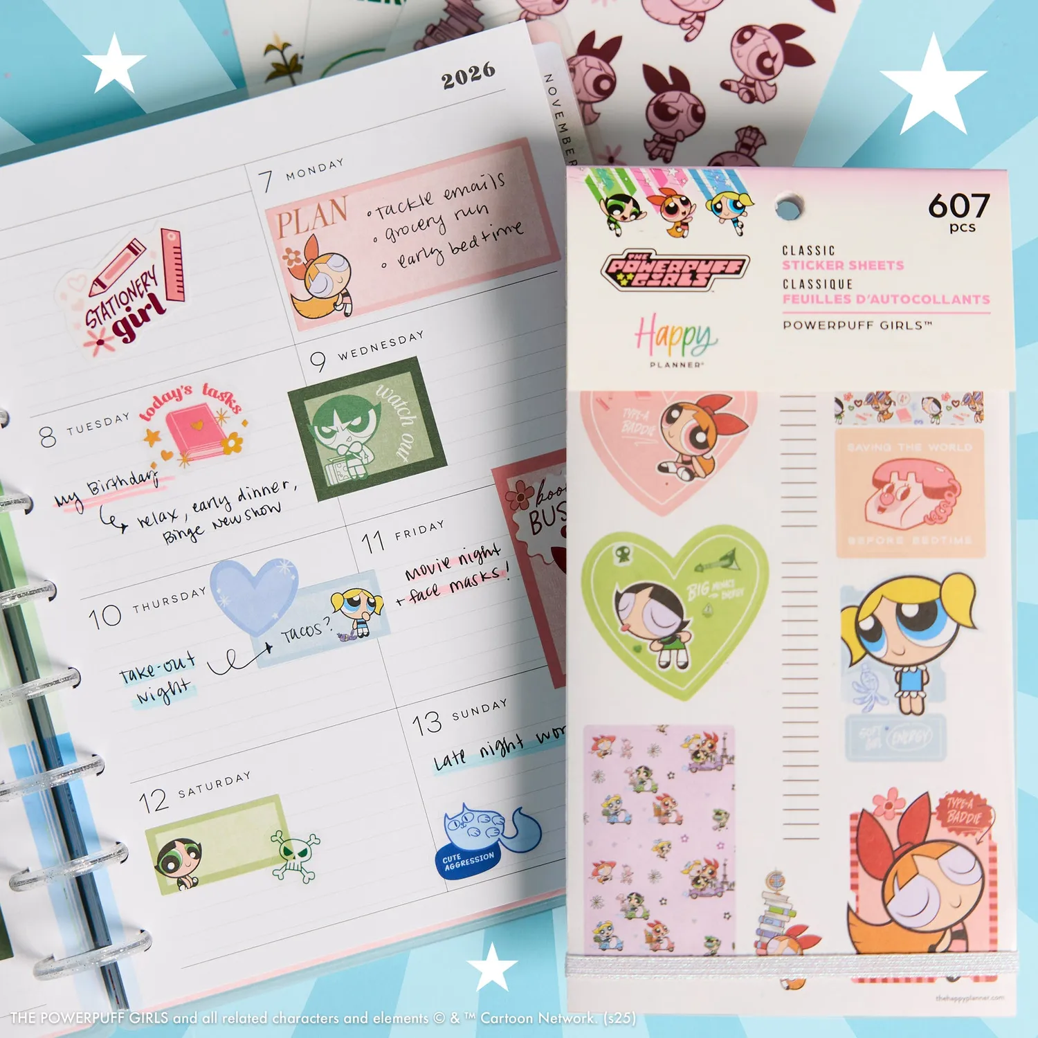 Happy Planner Powerpuff Girls Value Pack stickers 30 feuilles colorés